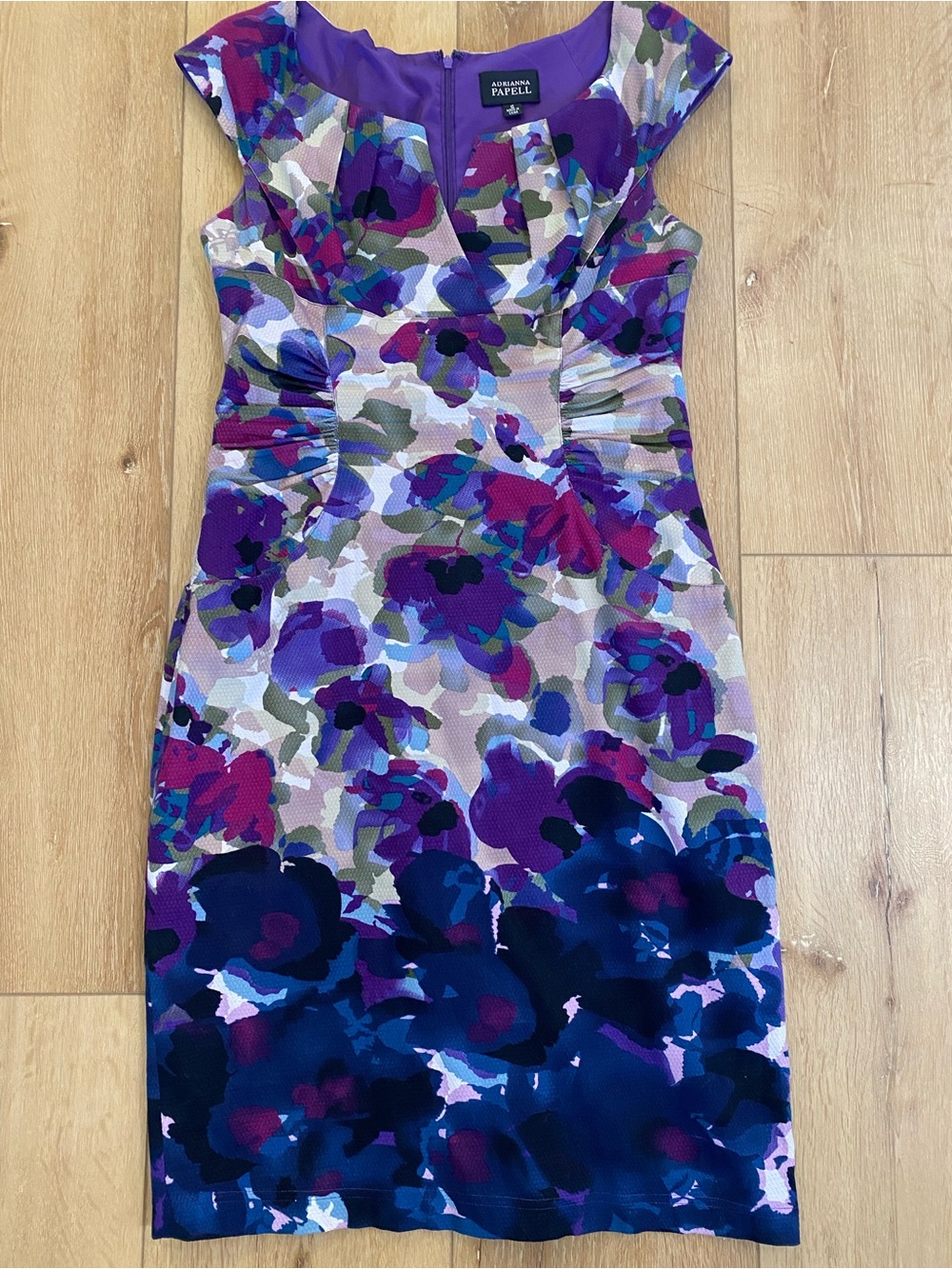Adrianna Papell Dress Floral Sheath Purple Summer Wedding Guest Women’s 10 - Picture 2 of 9